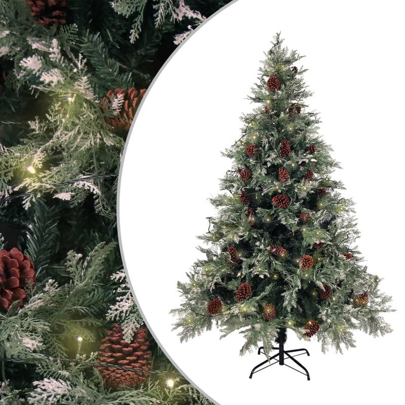 Load image into Gallery viewer, VidaXL Kerstboom met LED en dennenappels 150 cm PVC en PE groen en wit