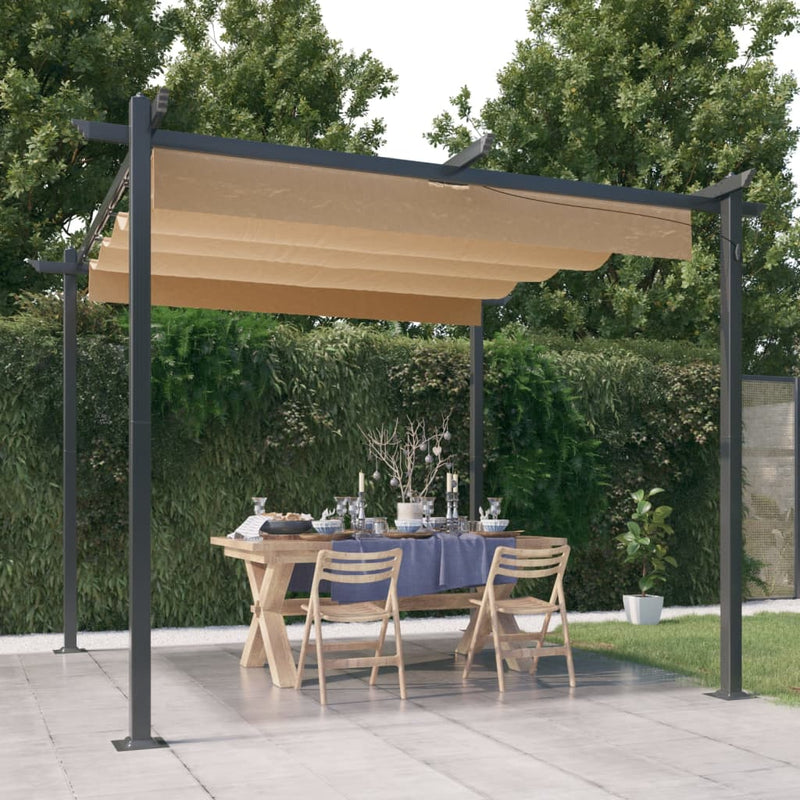 Load image into Gallery viewer, Vidaxl tuinprieel met uittrekbaar dak 3x3 m taupe
