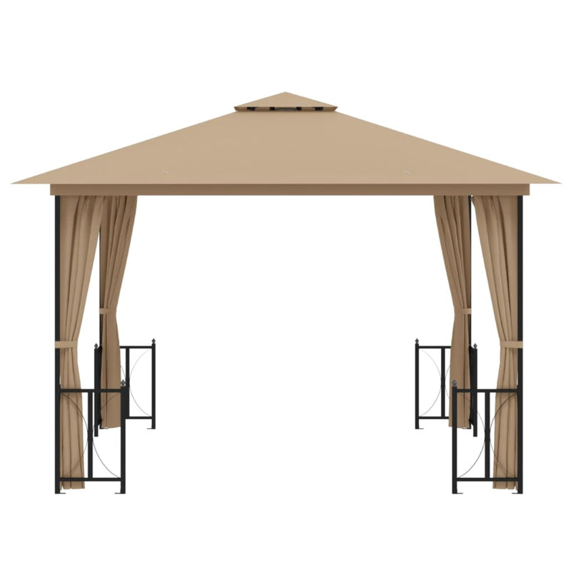 Load image into Gallery viewer, VidaXL Prieel met zijwanden en dubbel dak 3x3 m taupe