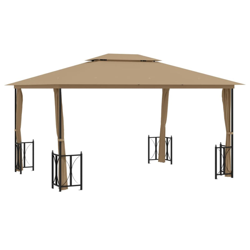 Load image into Gallery viewer, VidaXL Prieel met zijwanden en dubbel dak 3x4 m taupe