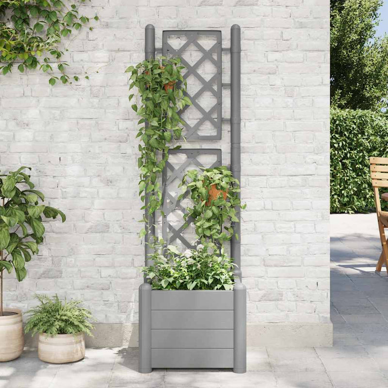 Load image into Gallery viewer, Vidaxl plantenbak met latwerk 43x43x142 cm pp steengrijs
