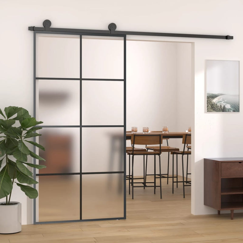 Load image into Gallery viewer, VidaXL Schuifdeur 102,5x205 cm mat ESG-glas en aluminium zwart