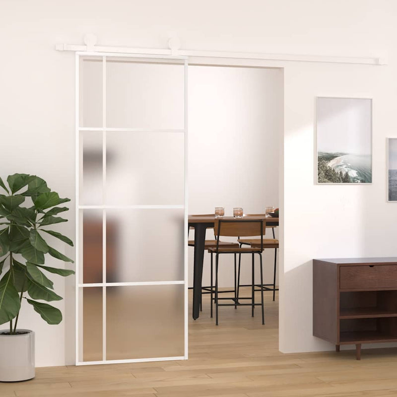Chargez l'image dans la visionneuse de la galerie, Vidaxl schuifdeur 76x205 cm mat esg-glas en aluminium wit