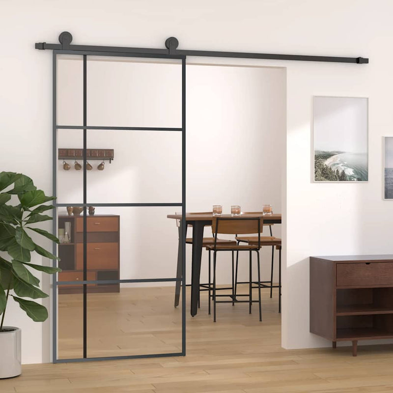 Afbeelding laden in galerijviewer, Vidaxl schuifdeur 90x205 cm esg-glas en aluminium zwart