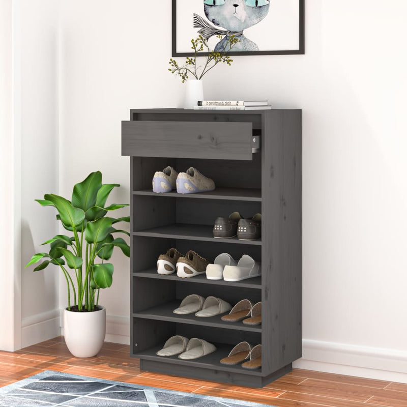 Load image into Gallery viewer, Vidaxl schoenenkast 60x34x105 cm massief grenenhout grijs