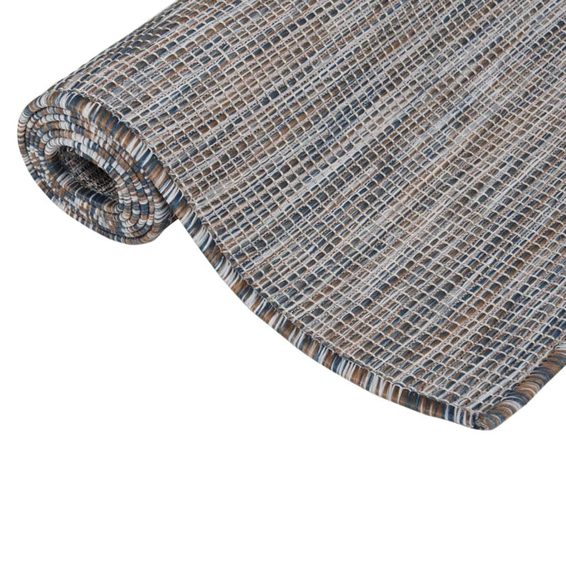 Afbeelding laden in galerijviewer, Vidaxl buitenkleed platgeweven 80x250 cm bruin en blauw