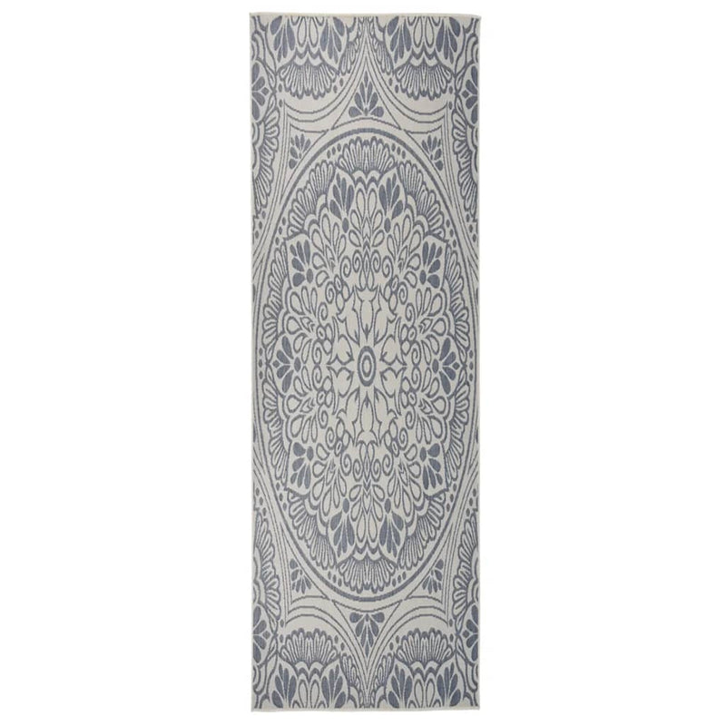Afbeelding laden in galerijviewer, Vidaxl buitenkleed met patroon platgeweven 80x250 cm blauw