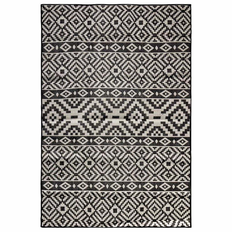Chargez l'image dans la visionneuse de la galerie, Vidaxl buitenkleed met patroon platgeweven 160x230 cm zwart