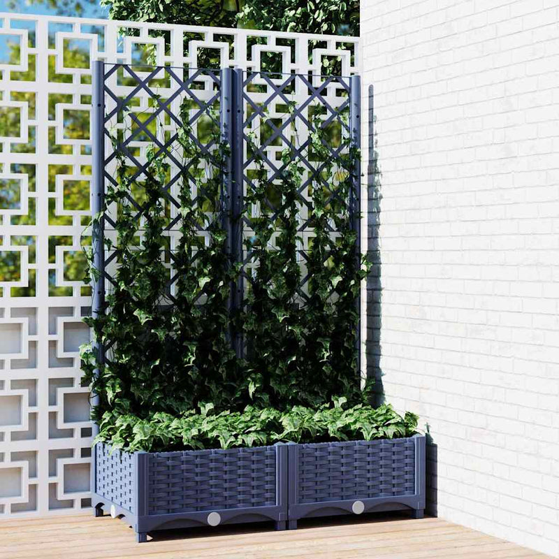Load image into Gallery viewer, Vidaxl plantenbak met trellis blauwgrijs 80x40x121,5 cm pp