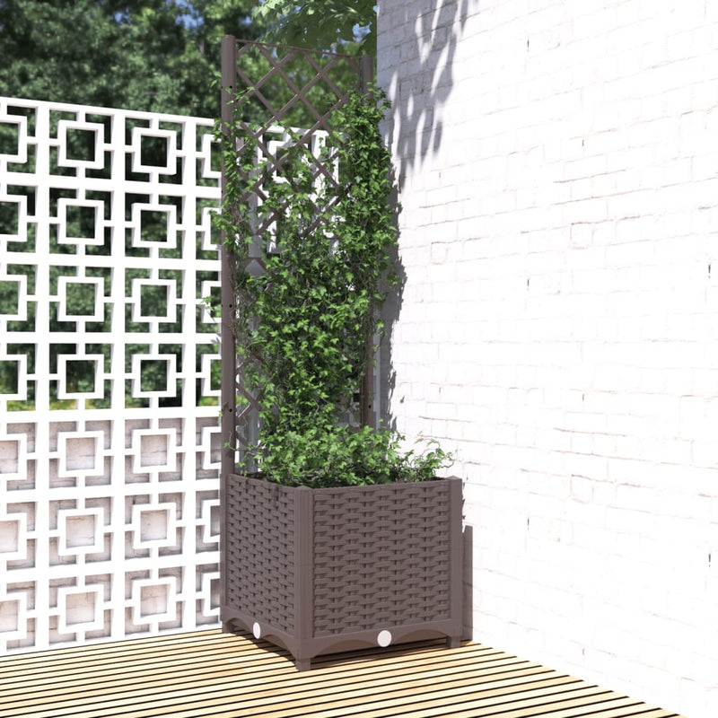 Load image into Gallery viewer, Vidaxl plantenbak met latwerk 40x40x136 cm polypropeen bruin
