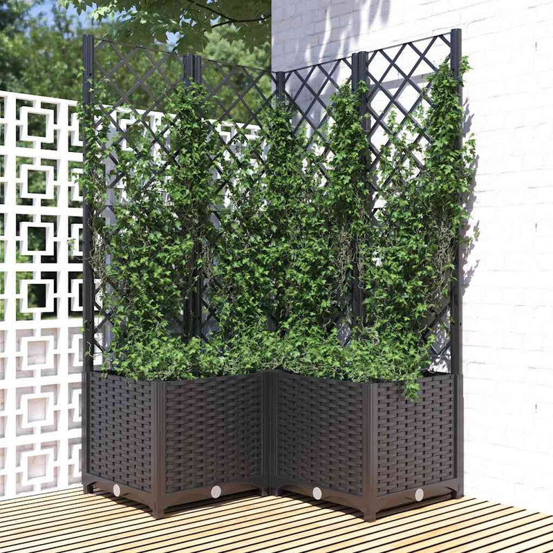 Load image into Gallery viewer, Vidaxl plantenbak met latwerk 80x80x136 cm polypropeen zwart