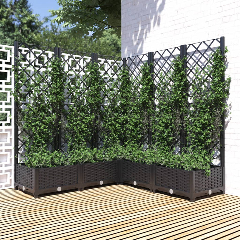 Load image into Gallery viewer, Vidaxl plantenbak met latwerk 120x120x121,5 cm polypropeen zwart