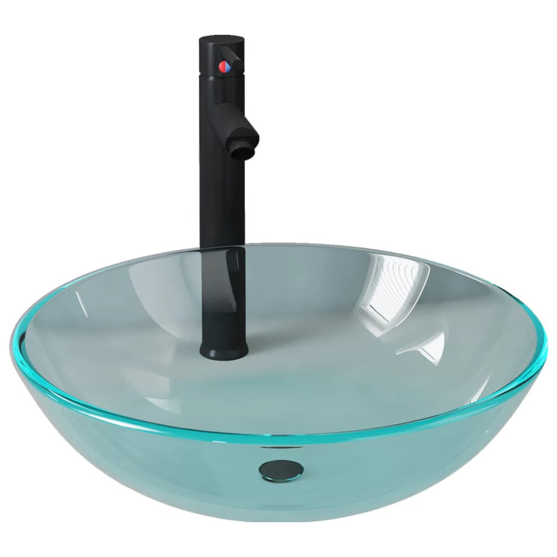 Load image into Gallery viewer, Vidaxl wastafel met kraan en pop-up afvoer gehard glas transparant