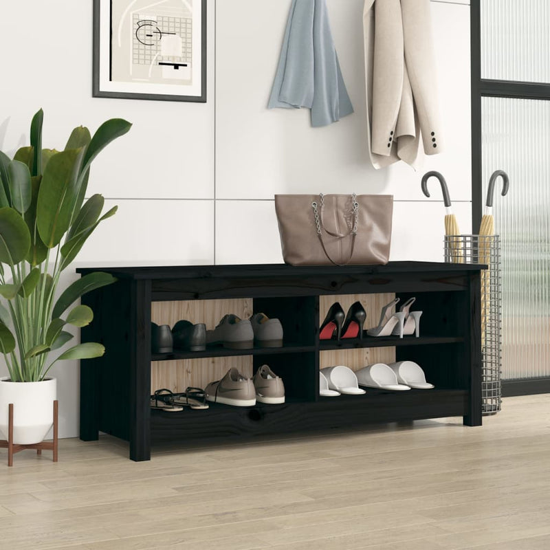 Load image into Gallery viewer, Vidaxl schoenenbank 110x38x45,5 cm massief grenenhout zwart