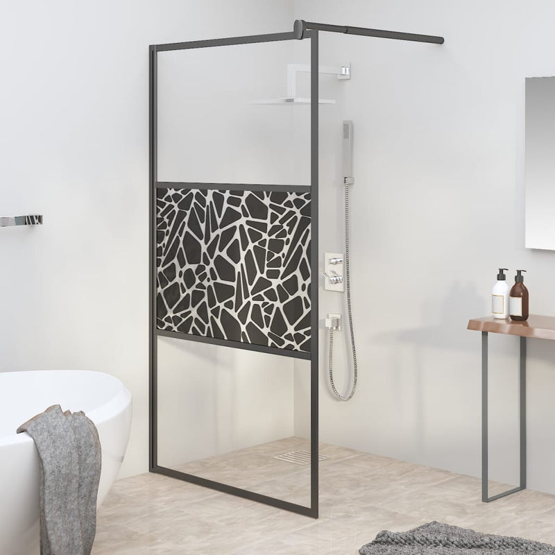 Load image into Gallery viewer, VidaXL Inloopdouchewand met stenenmotief 115x195 cm ESG-glas zwart