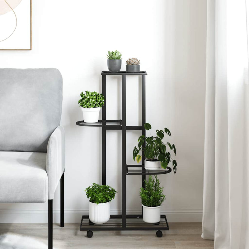 Load image into Gallery viewer, Vidaxl bloemenstandaard met wielen 4-laags 44x23x80 cm ijzer zwart