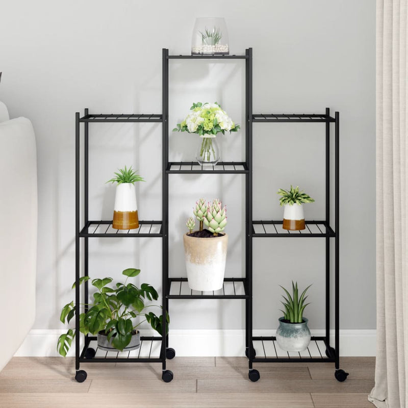 Load image into Gallery viewer, Vidaxl bloemenstandaard met wielen 83x25x103,5 cm ijzer zwart
