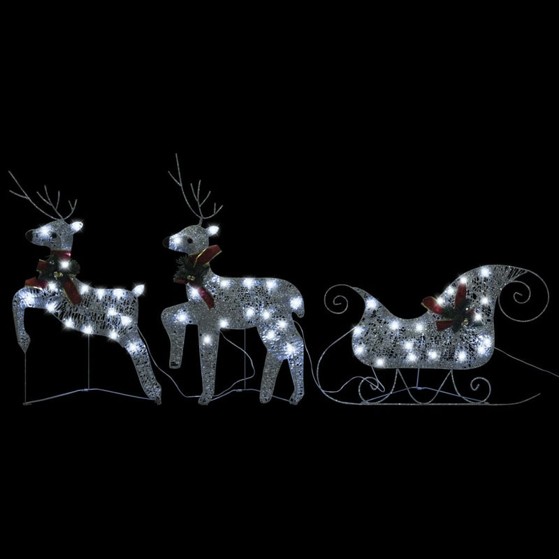 Load image into Gallery viewer, VidaXL Buitenkerstversiering rendieren en slee 140 LED's zilverkleurig