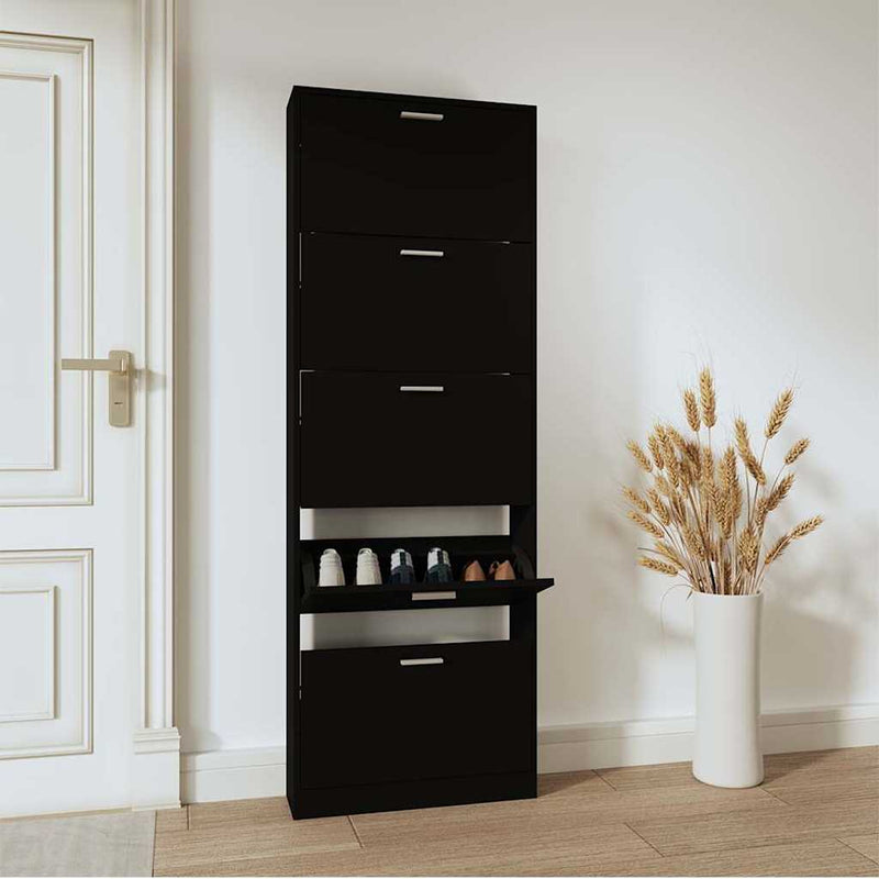 Load image into Gallery viewer, Vidaxl schoenenkast 59x17x169 cm bewerkt hout zwart