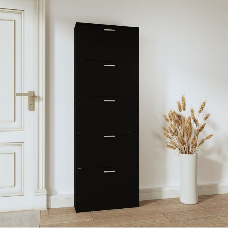 Load image into Gallery viewer, Vidaxl schoenenkast 59x17x169 cm bewerkt hout zwart