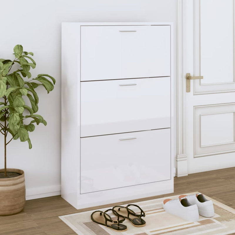 Load image into Gallery viewer, Vidaxl schoenenkast 63x24x103 cm bewerkt hout hoogglans wit