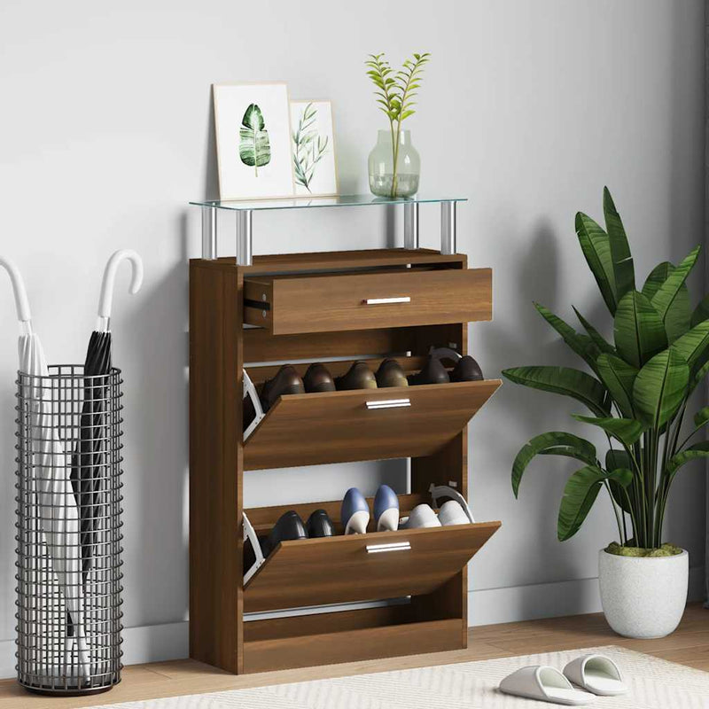 Load image into Gallery viewer, Vidaxl schoenenkast 63x24x104 cm bewerkt hout bruin eikenkleur