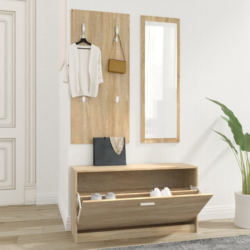 Load image into Gallery viewer, Vidaxl schoenenkastset 3-in-1 bewerkt hout sonoma eikenkleurig