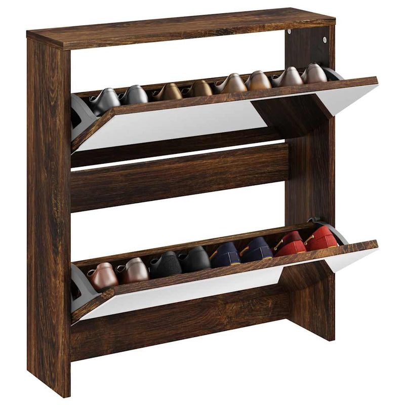 Load image into Gallery viewer, Vidaxl schoenenkast met spiegel 2-laags 63x17x67 cm gerookt eiken