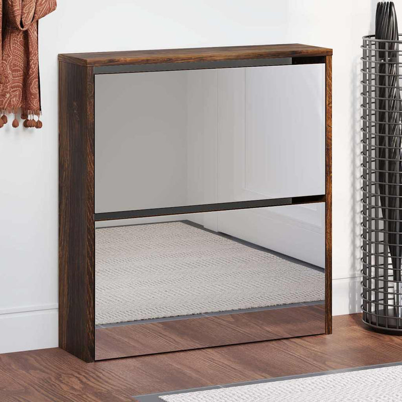 Load image into Gallery viewer, Vidaxl schoenenkast met spiegel 2-laags 63x17x67 cm gerookt eiken