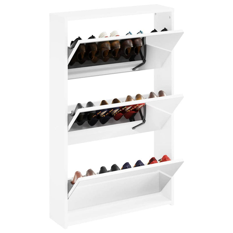 Load image into Gallery viewer, Vidaxl schoenenkast met spiegel 3-laags hoogglans wit 63x17x102,5 cm