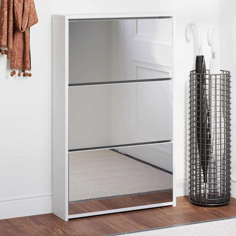 Load image into Gallery viewer, Vidaxl schoenenkast met spiegel 3-laags hoogglans wit 63x17x102,5 cm