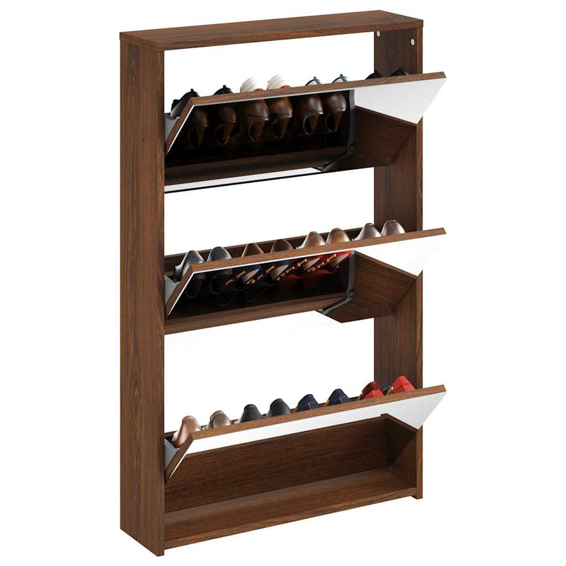 Load image into Gallery viewer, Vidaxl schoenenkast met spiegel 3-laags 63x17x102,5 cm bruineiken