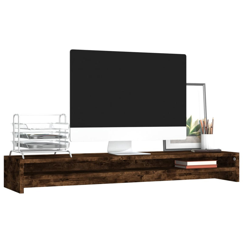 Load image into Gallery viewer, Vidaxl monitorstandaard 100x24x13 cm bewerkt hout gerookt eikenkleurig