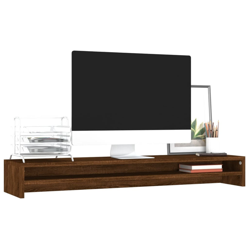 Load image into Gallery viewer, Vidaxl monitorstandaard 100x24x13 cm bewerkt hout bruin eikenkleur