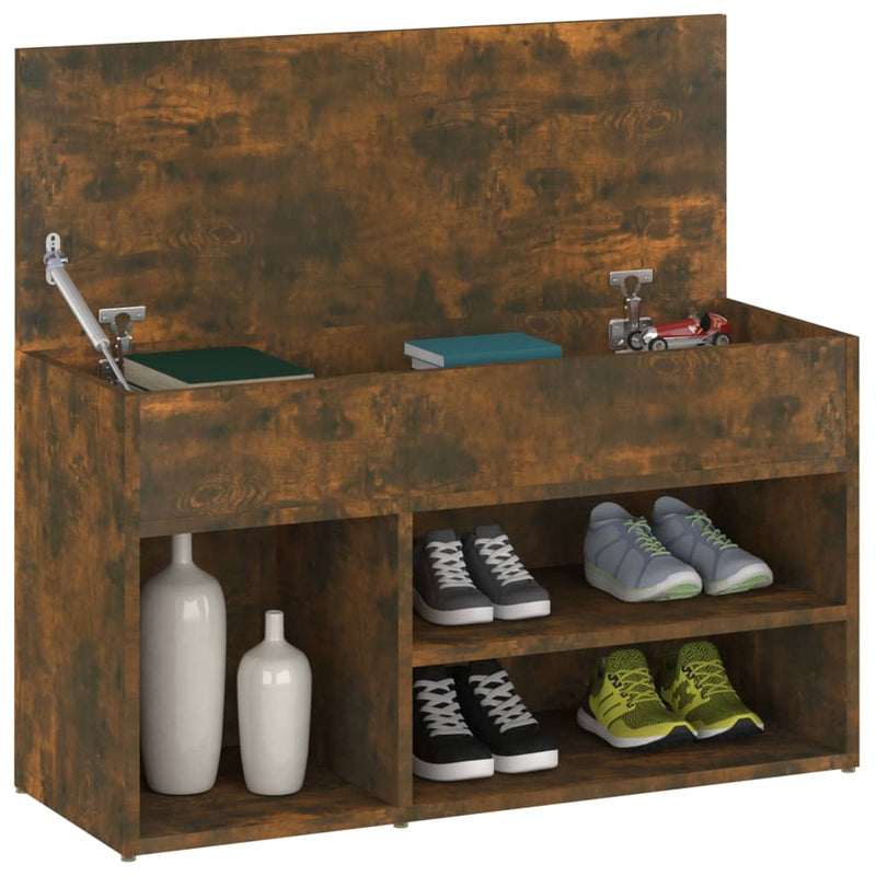 Load image into Gallery viewer, Vidaxl schoenenbankje 80x30x45 cm bewerkt hout gerookt eikenkleurig