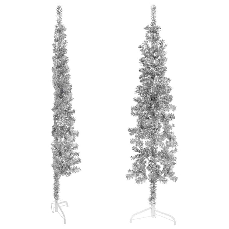 Load image into Gallery viewer, Vidaxl kunstkerstboom half met standaard smal 150 cm zilverkleurig