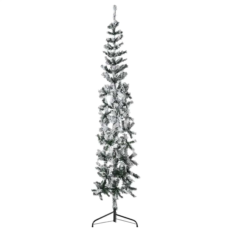 Load image into Gallery viewer, Vidaxl kunstkerstboom half met sneeuw smal 210 cm