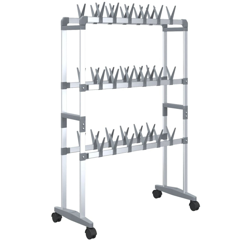 Afbeelding laden in galerijviewer, Vidaxl schoenenrek met wieltjes 66x27x100 cm zilverkleurig