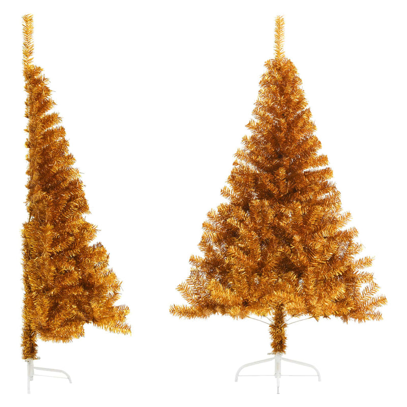 Load image into Gallery viewer, Vidaxl kunstkerstboom half met standaard 180 cm pet goudkleurig