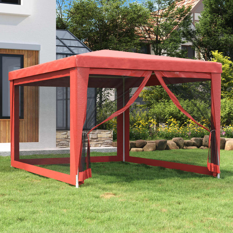 Afbeelding laden in galerijviewer, Vidaxl partytent met 4 mesh zijwanden 3x4 m hdpe rood