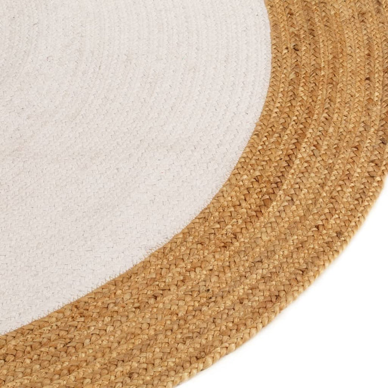 Load image into Gallery viewer, Vidaxl vloerkleed rond gevlochten 120 cm jute en katoen wit en naturel