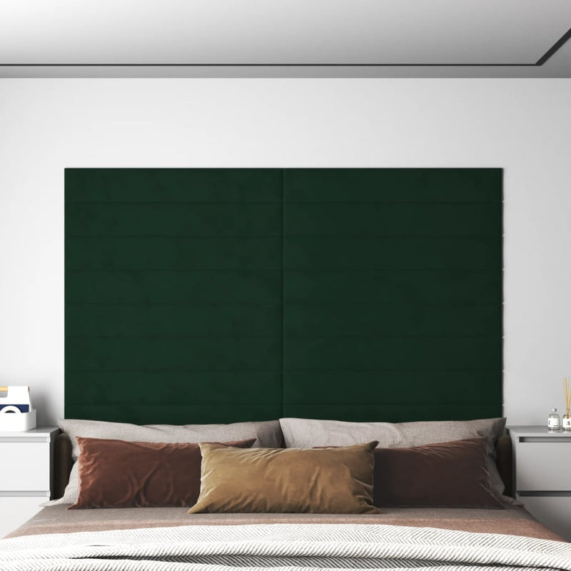 Load image into Gallery viewer, Vidaxl wandpanelen 12 st 1,62 m² 90x15 cm fluweel donkergroen