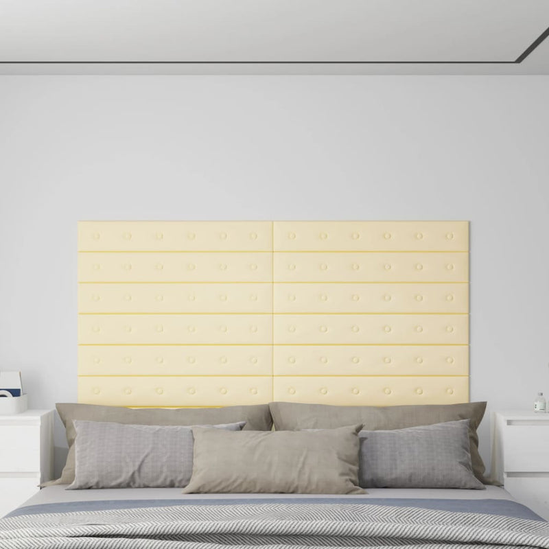 Load image into Gallery viewer, Vidaxl wandpanelen 12 st 1,62 m² 90x15 cm kunstleer crèmekleurig
