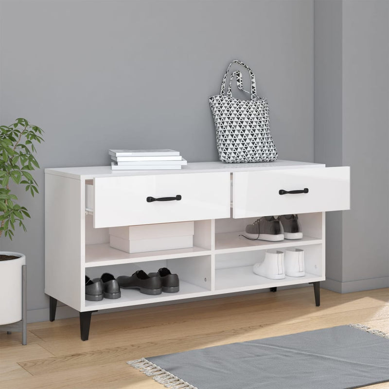 Load image into Gallery viewer, Vidaxl schoenenkast 102x35x55 cm bewerkt hout hoogglans wit