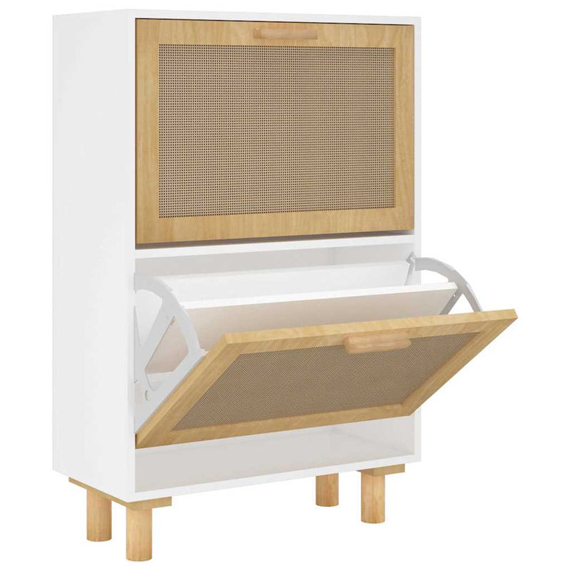 Load image into Gallery viewer, Vidaxl schoenenkast 52x25x80 cm bewerkt hout en natuurlijk rattan wit
