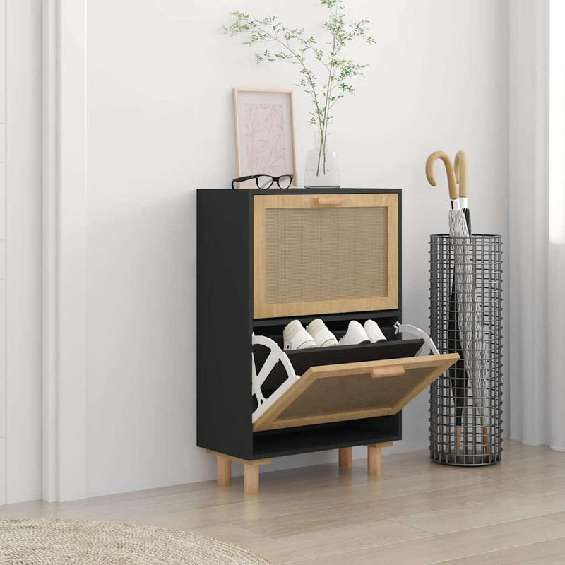 Load image into Gallery viewer, Vidaxl schoenenkast 52x25x80 cm bewerkt hout en rattan zwart