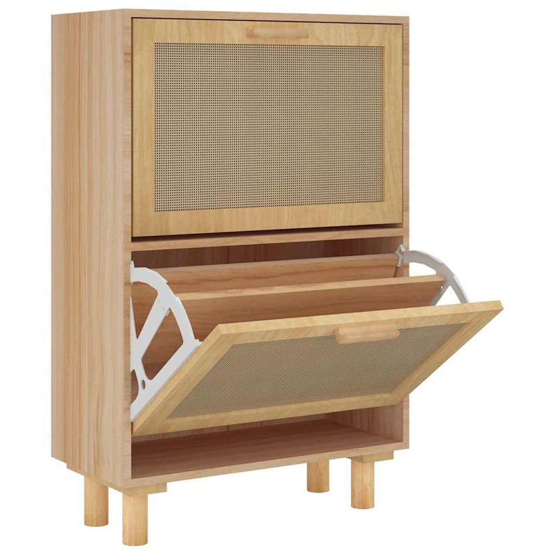 Laden Sie das Bild in Galerie -Viewer, Vidaxl schoenenkast 52x25x80 cm bewerkt hout natuurlijk rattan bruin