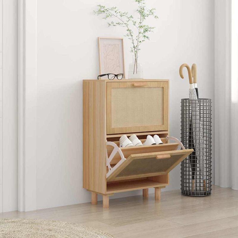 Laden Sie das Bild in Galerie -Viewer, Vidaxl schoenenkast 52x25x80 cm bewerkt hout natuurlijk rattan bruin