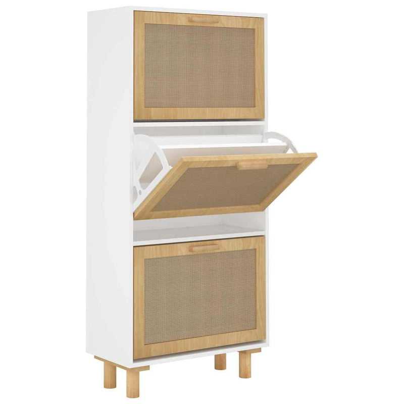 Load image into Gallery viewer, Vidaxl schoenenkast 52x25x115 cm bewerkt hout en natuurlijk rattan wit