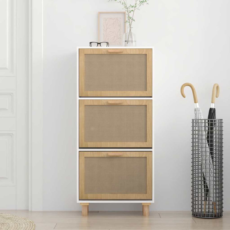 Load image into Gallery viewer, Vidaxl schoenenkast 52x25x115 cm bewerkt hout en natuurlijk rattan wit